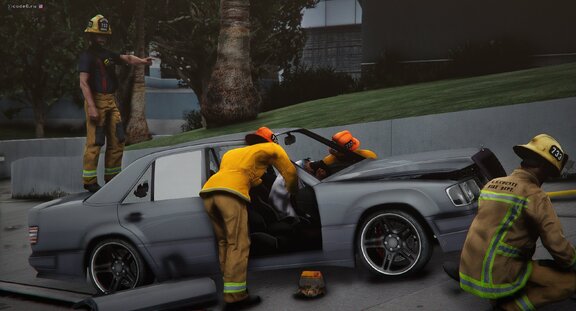 LSCoFD firefighters on traffic collision incident