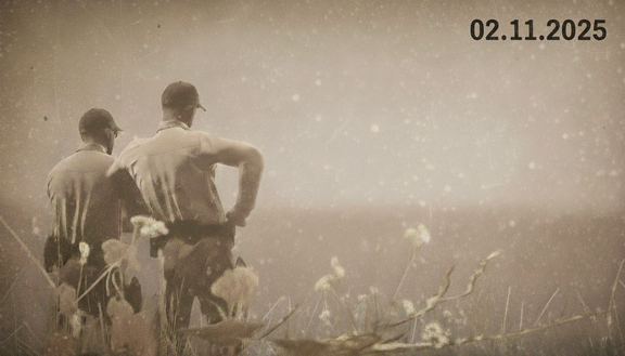 Partners facing the misty sea