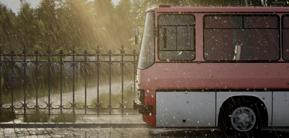 ChatGPT сказал:  Икарус в Волчанске — дождь стучит по окнам, улицы блестят от воды, а старый автобус будто хранит воспоминания прошлых лет.