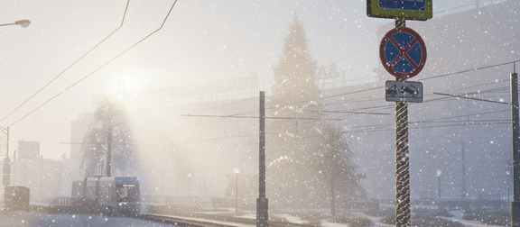 Снег скрывает следы, но подчёркивает главное — масштаб и ритм города.