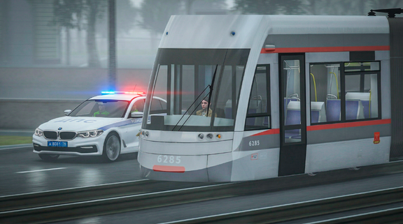 Погоня ДПС за трамваем на Французской набережной [1]