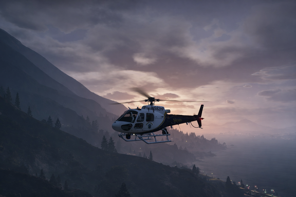 SAHP helicopter over misty mountains