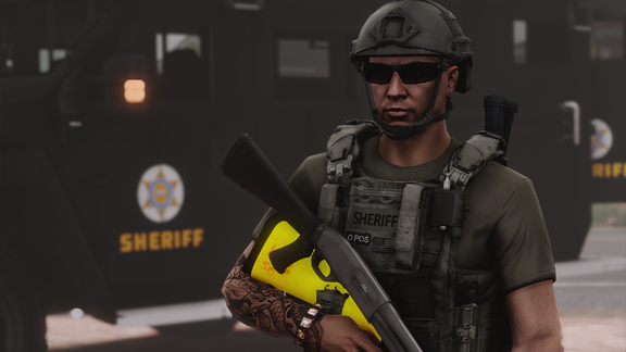 The beanbag for mercy, the black one for justice, the gas launcher for war