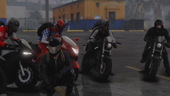 Five riders, five helmets, one brain cell